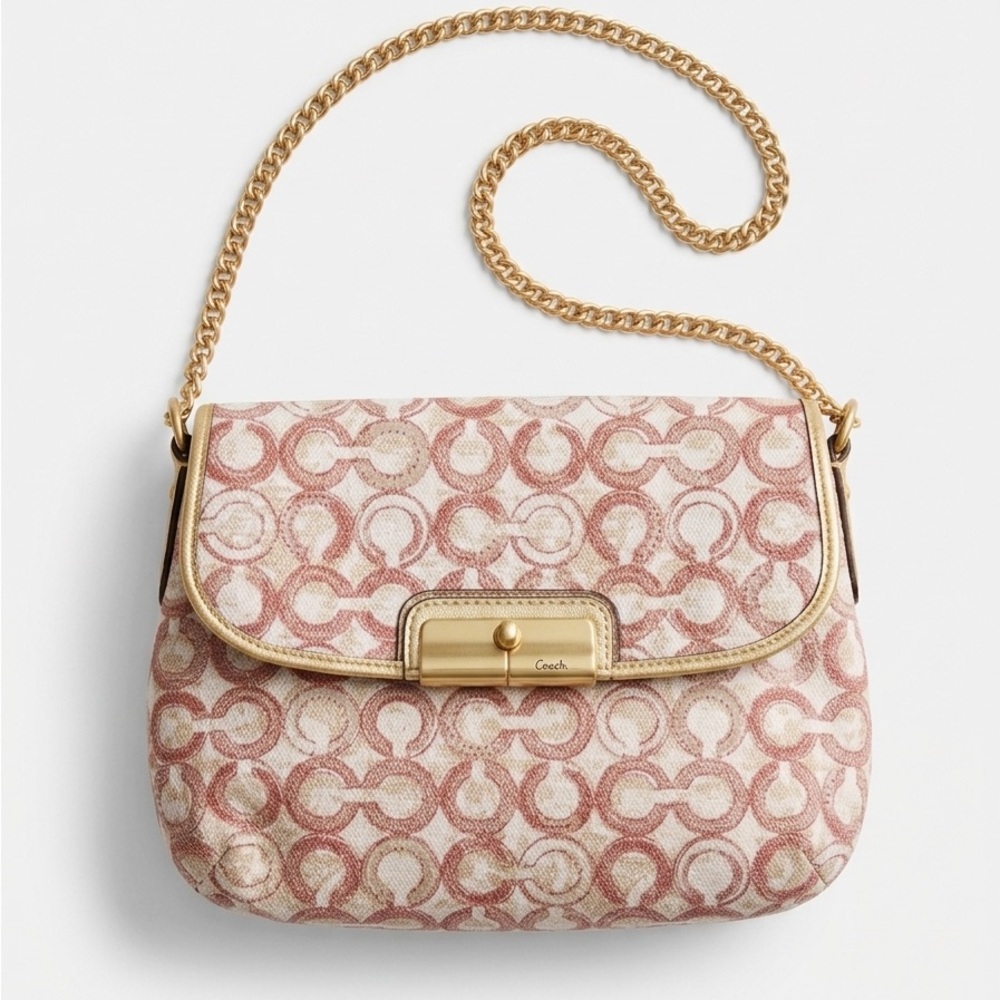 COACH Pink Optic Signature Brooke Shoulder Bag Gold Hardware Y2K Quiet Luxury